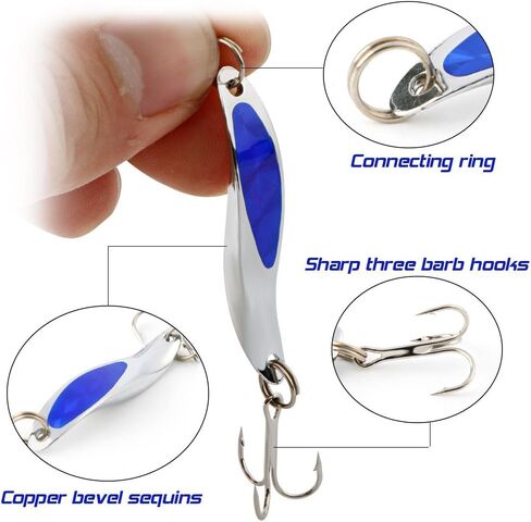 Sougayilang Fishing Spoons Lure, Casting Fishing Lures Blade Baits, Great for Fishing Perch, Crappie, Trout, Bass, Pike, Musky, Walleye, Salmon, Striper and More in Kuwait