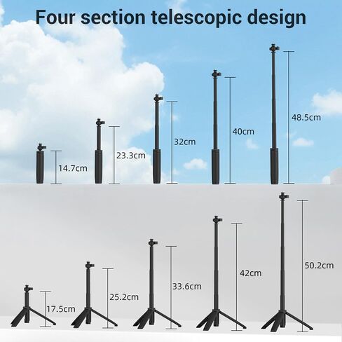 Hidyliu Selfie Stick Tripod, 4 Adjustable Height Sections with 360 Ball Head for Action Camera, Lightweight Aluminum Alloy for 3 X5 X4 in Kuwait