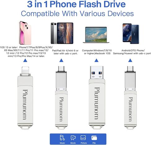 Flash Drive 128GB Compatible with i0S/Android/PC. Flash Drive for lphone for Save More Photos and Videos in Saudi Arabia