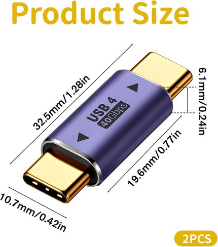 2 Pack USB C Male to Male Adapter Type C Coupler Extender Support 40Gbps Data 100W Fast Charging Video for Laptop Phone and TypeC Devices in Kuwait