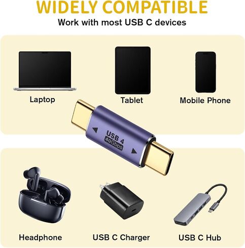 2 Pack USB C Male to Male Adapter Type C Coupler Extender Support 40Gbps Data 100W Fast Charging Video for Laptop Phone and TypeC Devices in Kuwait