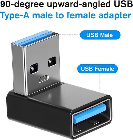 2 Pack USB3.1 Type A Male to USB-A Female Adapter, Angle USB A Male to Female Converters, Up and Down Angle 90 Degree Fast Charging Converter OTG for PC, Laptop, Power Bank and More in Kuwait