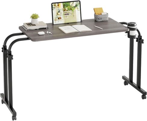 Furist Overbed Table with Wheels, Adjustable Height and Length Over Bed Desk, Hospital Heavy Duty Metal Leg Laptop Stand for Adults,Gray in Kuwait
