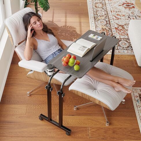 Furist Overbed Table with Wheels, Adjustable Height and Length Over Bed Desk, Hospital Heavy Duty Metal Leg Laptop Stand for Adults,Gray in Kuwait