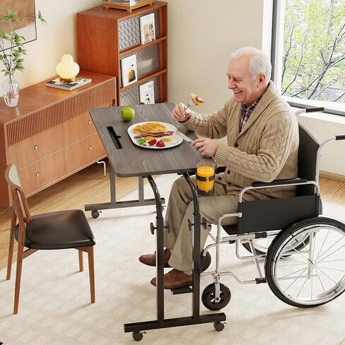 Furist Overbed Table with Wheels, Adjustable Height and Length Over Bed Desk, Hospital Heavy Duty Metal Leg Laptop Stand for Adults,Gray in Kuwait
