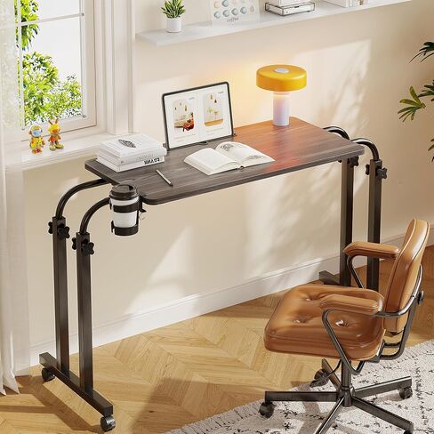 Furist Overbed Table with Wheels, Adjustable Height and Length Over Bed Desk, Hospital Heavy Duty Metal Leg Laptop Stand for Adults,Gray in Kuwait