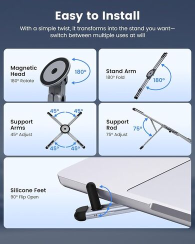 LENTION Laptop Stand, Magnetic Foldable 8-Level Adjustable MagSafe Riser in Kuwait