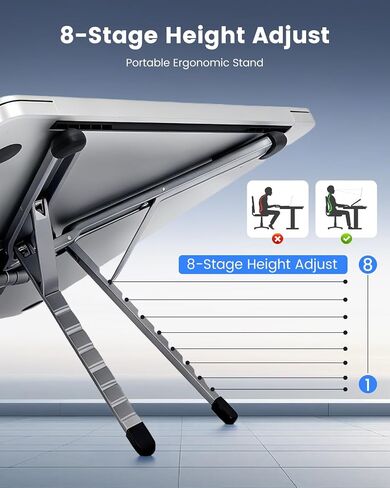 LENTION Laptop Stand, Magnetic Foldable 8-Level Adjustable MagSafe Riser in Kuwait