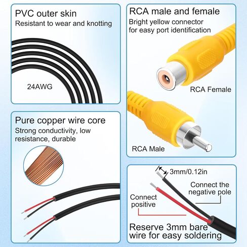 8 Pack Replacement RCA Male Female to Bare Wire Cable in Saudi Arabia