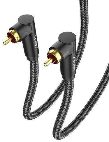 VANAUX Subwoofer Cable Double 90 Degree RCA to RCA Audio Stereo Cable Male to Male 24K Gold Plated Connector Nylon Braided Double Shielded Clean Sounding Signal Black/6ft/2m in Kuwait