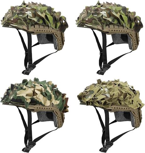 4 Pcs Helmet Cover Tactical Scrim Airsoft Leaf Cover Camo Military Gear Combat Fast Tactical Accessories Military Paintball Hunting Shooting Gear, Helmet Not Included in Kuwait