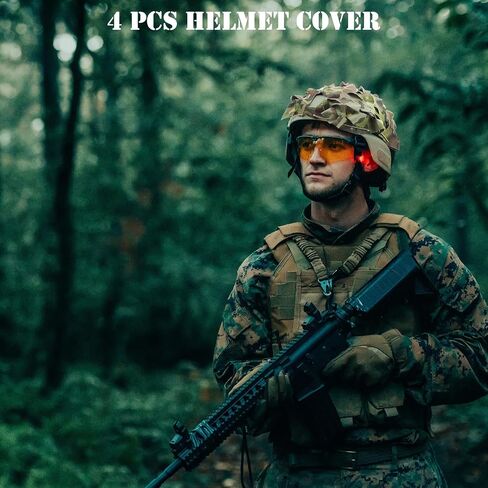4 Pcs Helmet Cover Tactical Scrim Airsoft Leaf Cover Camo Military Gear Combat Fast Tactical Accessories Military Paintball Hunting Shooting Gear, Helmet Not Included in Kuwait