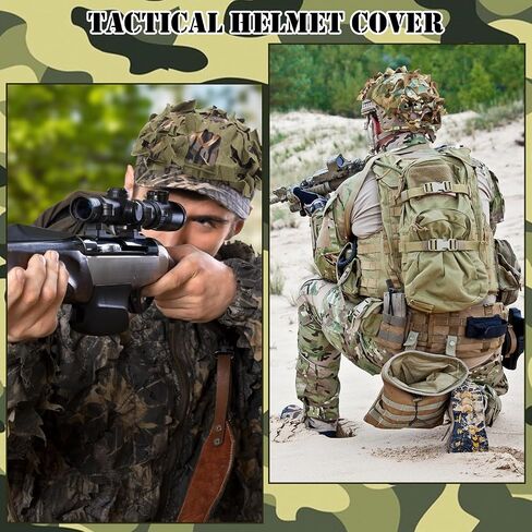 4 Pcs Helmet Cover Tactical Scrim Airsoft Leaf Cover Camo Military Gear Combat Fast Tactical Accessories Military Paintball Hunting Shooting Gear, Helmet Not Included in Kuwait