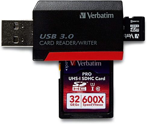 Verbatim Pocket USB 3.0 Card Reader, SD and microSD, Built-in USB, Black in Kuwait