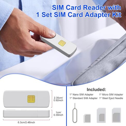 SIM Card Adapter Reader - Sim Card Adapter Kit, Micro, Nano, Standard Sim Card Readers with Eject Pin - USB to S im Card Reader Edit and Read Messages/Contacts, Plug & Play for Windows Computer Laptop in Kuwait