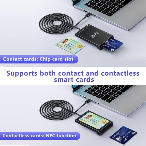 Smart Card Reader, CAC Reader Military 2-in-1 with NFC Reader – Contactless Tap-to-Read for IC/ID/PIV/Bank/Credit Cards, USB-A Devices CAC Reader Compatible with Mac Windows Android Linux in Kuwait