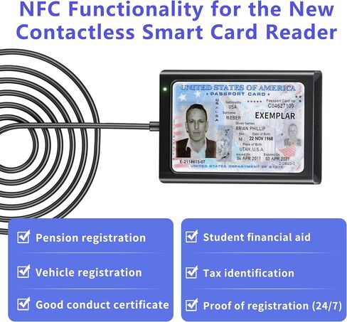 Smart Card Reader, CAC Reader Military 2-in-1 with NFC Reader – Contactless Tap-to-Read for IC/ID/PIV/Bank/Credit Cards, USB-A Devices CAC Reader Compatible with Mac Windows Android Linux in Kuwait