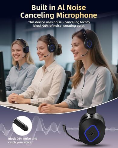 Wantek Wireless Headset with Noise Cancelling Microphone Bluetooth Headset - Bluetooth V6.0 Headphones with USB Dongle & Mic Mute for Computer/Laptop/PC/iPhone/Android/Cell Phones in Kuwait