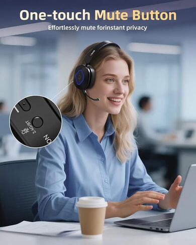 Wantek Wireless Headset with Noise Cancelling Microphone Bluetooth Headset - Bluetooth V6.0 Headphones with USB Dongle & Mic Mute for Computer/Laptop/PC/iPhone/Android/Cell Phones in Kuwait