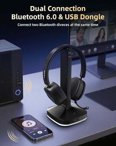 Wantek Wireless Headset with Noise Cancelling Microphone Bluetooth Headset - Bluetooth V6.0 Headphones with USB Dongle & Mic Mute for Computer/Laptop/PC/iPhone/Android/Cell Phones in Kuwait