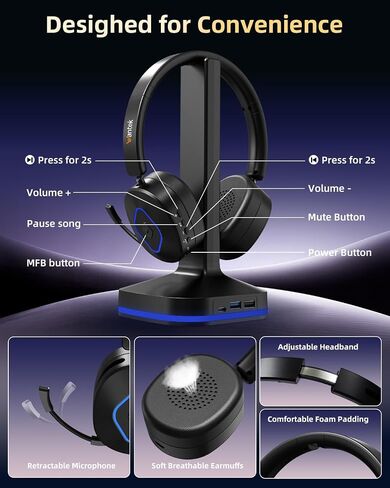 Wantek Wireless Headset with Noise Cancelling Microphone Bluetooth Headset - Bluetooth V6.0 Headphones with USB Dongle & Mic Mute for Computer/Laptop/PC/iPhone/Android/Cell Phones in Kuwait