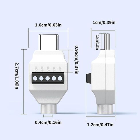 2Pack PD60W USB C 5Pin Crimp Solderless Adapter, USB Type-C Male to 5Pin Terminal, 20V 3A Fast Charging Data Connector (480Mbps), No Solder Plug for DIY Type-C to Type-C Cable Repair in Kuwait