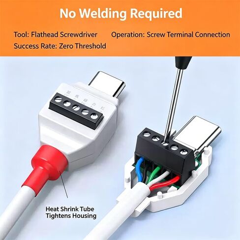 2Pack PD60W USB C 5Pin Crimp Solderless Adapter, USB Type-C Male to 5Pin Terminal, 20V 3A Fast Charging Data Connector (480Mbps), No Solder Plug for DIY Type-C to Type-C Cable Repair in Kuwait