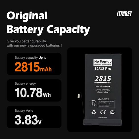 No Pop-up ‘Unknown Part’ Warning for iPhone 12/12 Pro Diagnostic Battery, Truthfully Rated 2815 mAh Battery Replacement for iPhone 12/12 Pro with Full Tool Kit in Kuwait