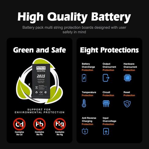 No Pop-up ‘Unknown Part’ Warning for iPhone 12/12 Pro Diagnostic Battery, Truthfully Rated 2815 mAh Battery Replacement for iPhone 12/12 Pro with Full Tool Kit in Kuwait