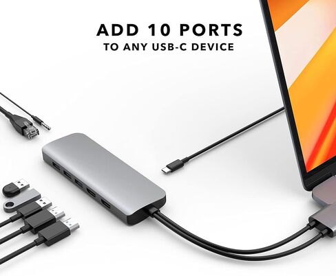 HyperDrive 10-in-2 USB C Dock, Dual Monitor HDMI 4K@60Hz, 60W USBC Power Delivery, Gigabit Ethernet, USB-C Hub Adapter for MacBook Pro with M1 Pro/Max 2021, MacBook Pro 2016-2019, MacBook Air (Gray) in Kuwait