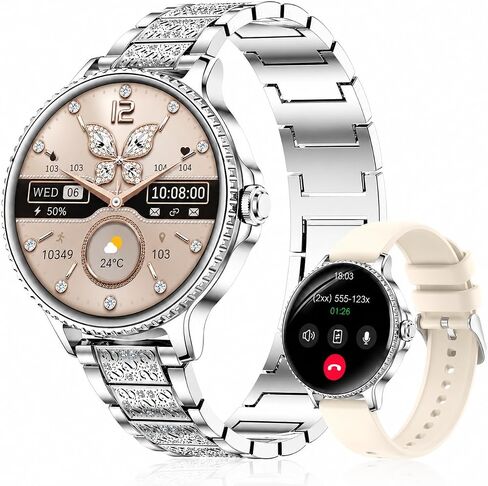 Efolen Smart Watch for Women,(Answer/Make Calls),1.27" Smartwatch Fitness Tracker, Heart Rate,Sleep & Blood Oxygen Monitor, 120+ Sports Modes,IP68 Waterproof, Android & iPhone,2 Bands,Silver in Kuwait