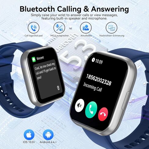Smart Watch for Men - 1.85" HD 2026 Upgraded Fitness Tracker Bluetooth Call and Text Smartwatch with 7 Day Battery 5 ATM Waterproof Heart Rate Sleep Monitor 130+ Sport Modes for Android & iOS (Blue) in Kuwait