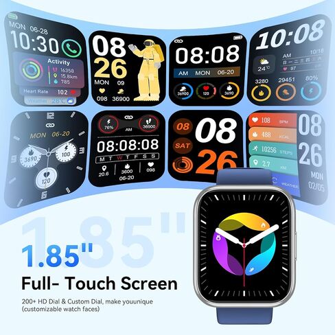 Smart Watch for Men - 1.85" HD 2026 Upgraded Fitness Tracker Bluetooth Call and Text Smartwatch with 7 Day Battery 5 ATM Waterproof Heart Rate Sleep Monitor 130+ Sport Modes for Android & iOS (Blue) in Kuwait