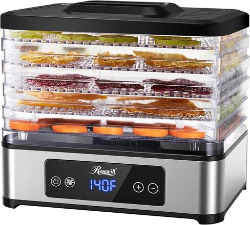 Rosewill Compact Food Dehydrator, 5 Stackable Trays with Adjustable 48H Timer and Temperature Control - 400W Electric Food Dryer for Jerky, Fruits, Herbs, Veggies, Meat & Dog Treats in Kuwait