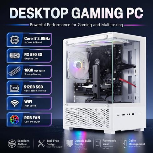 ZER-LON Gaming PC Desktop Computer, Core I7 up to 3.9GHz, RX 590 8G GDDR5 in Kuwait