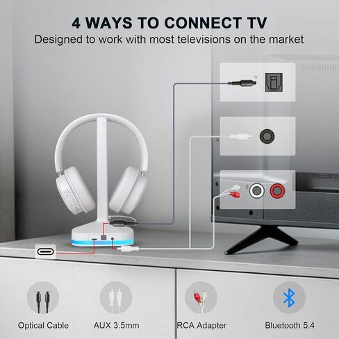 Wireless Headphones for TV, TV Headphones Wireless for Seniors with Transmitter Charging Base, 3 Audio Modes & Low Latency & Blutooth 5.4, Bluetooth Headphones for TV Watching, Gifts for Elderly in Kuwait