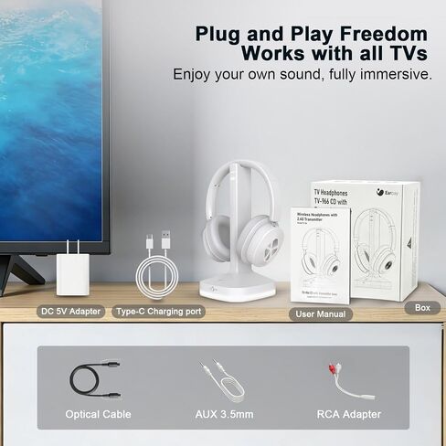 Wireless Headphones for TV, TV Headphones Wireless for Seniors with Transmitter Charging Base, 3 Audio Modes & Low Latency & Blutooth 5.4, Bluetooth Headphones for TV Watching, Gifts for Elderly in Kuwait