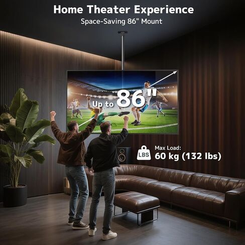 Extra Long Ceiling TV Mount with 16.3" Extension Pole Kit for 43-86 Inch TVs, Heavy Duty Hanging TV Bracket Height Adjustable Up to 6.9ft, Supports 132 lbs, Max VESA 600x400mm, Black in Kuwait