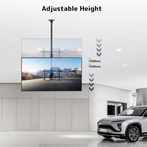 Extra Long Ceiling TV Mount with 16.3" Extension Pole Kit for 43-86 Inch TVs, Heavy Duty Hanging TV Bracket Height Adjustable Up to 6.9ft, Supports 132 lbs, Max VESA 600x400mm, Black in Kuwait
