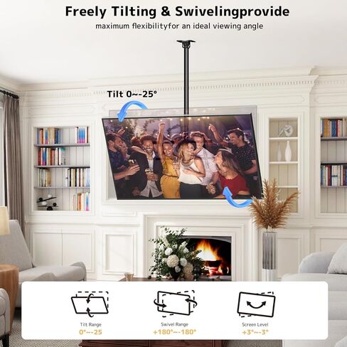 Extra Long Ceiling TV Mount with 16.3" Extension Pole Kit for 43-86 Inch TVs, Heavy Duty Hanging TV Bracket Height Adjustable Up to 6.9ft, Supports 132 lbs, Max VESA 600x400mm, Black in Kuwait