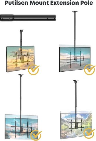 Extra Long Ceiling TV Mount with 16.3" Extension Pole Kit for 43-86 Inch TVs, Heavy Duty Hanging TV Bracket Height Adjustable Up to 6.9ft, Supports 132 lbs, Max VESA 600x400mm, Black in Kuwait