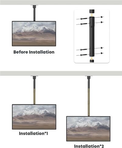 Extra Long Ceiling TV Mount with 16.3" Extension Pole Kit for 43-86 Inch TVs, Heavy Duty Hanging TV Bracket Height Adjustable Up to 6.9ft, Supports 132 lbs, Max VESA 600x400mm, Black in Kuwait