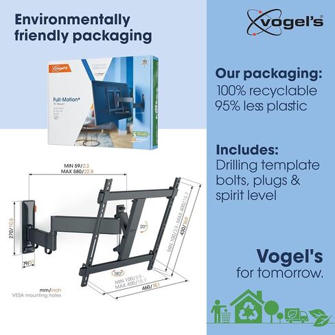 Vogel's TVM 3445 Full-Motion TV wall Bracket for 32-65 inch TVs, Max. 55 lbs, Swivels up to 180º, Full-Motion TV wall Mount, Max. VESA 400x400, Universal Compatibility in Kuwait