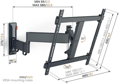 Vogel's TVM 3445 Full-Motion TV wall Bracket for 32-65 inch TVs, Max. 55 lbs, Swivels up to 180º, Full-Motion TV wall Mount, Max. VESA 400x400, Universal Compatibility in Kuwait