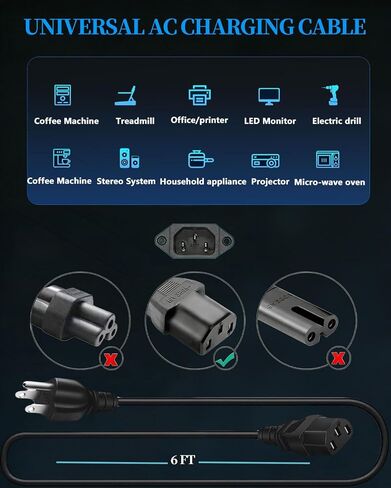 3 Prong Power Cable for Panasonic Plasma TV IEC C13 6ft in Kuwait