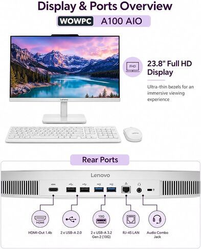 Customized All in One Desktop, Intel Ultra-Fast Quad-Core CPU| 24'' Full HD Display| 16GB RAM, 1TB SSD| Wi-Fi 6| Bluetooth| USB, Ethernet Port| Windows 11 | HDMI Out| Wireless Keyboard & Mouse in Kuwait