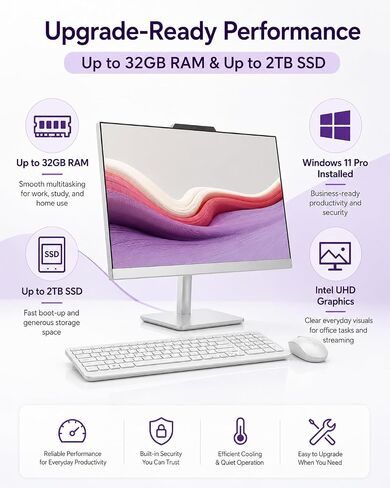 Customized All in One Desktop, Intel Ultra-Fast Quad-Core CPU| 24'' Full HD Display| 16GB RAM, 1TB SSD| Wi-Fi 6| Bluetooth| USB, Ethernet Port| Windows 11 | HDMI Out| Wireless Keyboard & Mouse in Kuwait