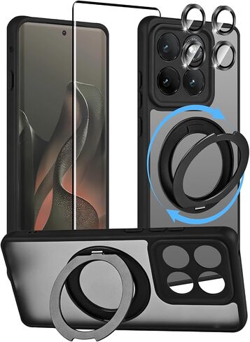 for Motorola Moto Edge 2026 Case, Slim Skin Case with 360°Rotatable Ring Holder Kickstand+ Tempered Glass Screen Protector+ Camera Protector, Military Grade Shockproof Cover for Moto Edge 2026-Black in Kuwait