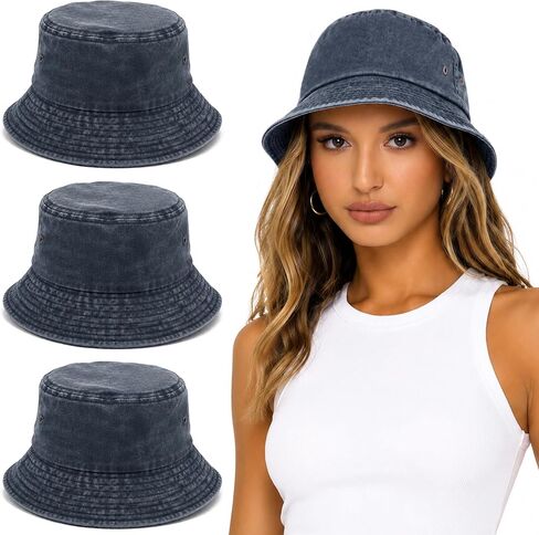 3 Pieces Vintage Washed Cotton Bucket Hat – Unisex Soft Garment-Washed Fisherman Hat for Men Women Summer Outdoor in Kuwait