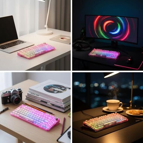 RisoPhy Wireless Mechanical Gaming Keyboard, Tri-Mode, RGB Backlit, Pink in Kuwait